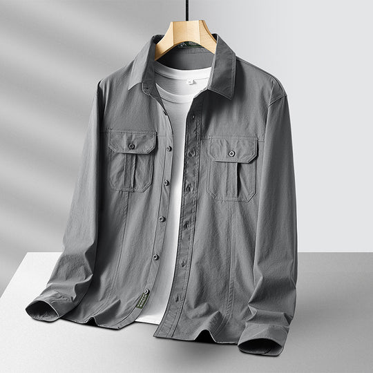 Herren Leichtes Utility-Overshirt aus Baumwollmix mit Brustklappen und entspannter Passform Nord Taschen