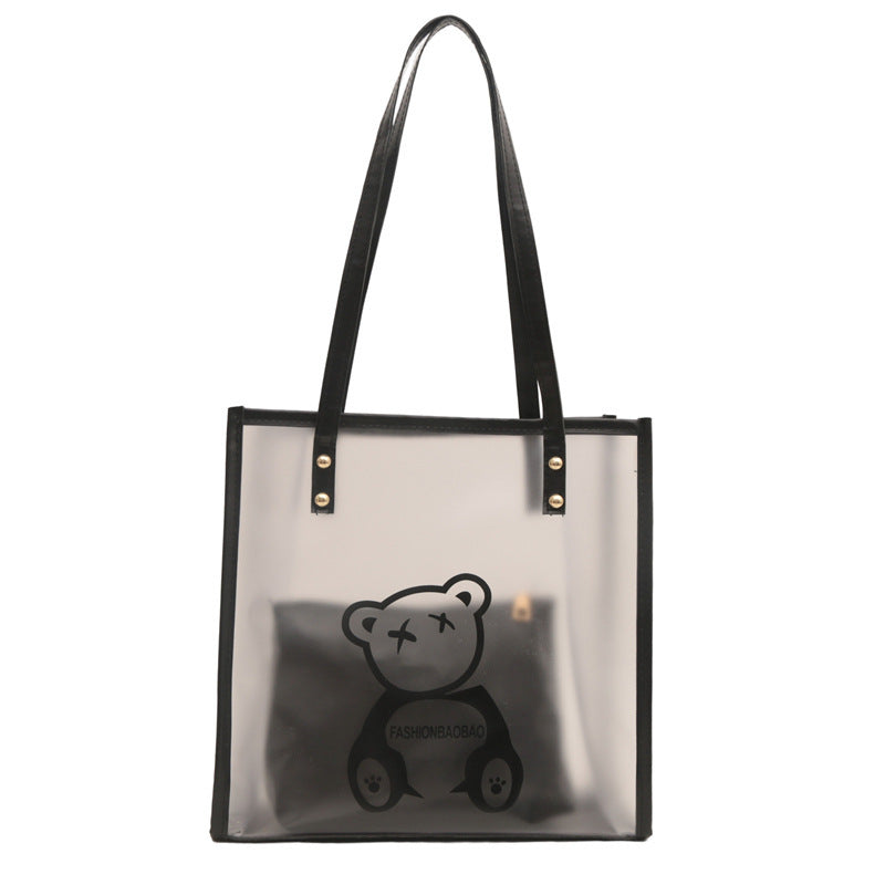 Damen transparente Tragetasche mit auffälligem Bärenmotiv Nord Taschen