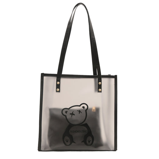 Damen transparente Tragetasche mit auffälligem Bärenmotiv Nord Taschen
