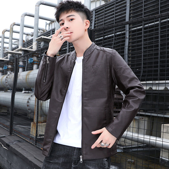 Herren Schlanker Kunstleder‑Moto‑Blouson mit Stehkragen und Reißverschlussärmeln Nord Taschen