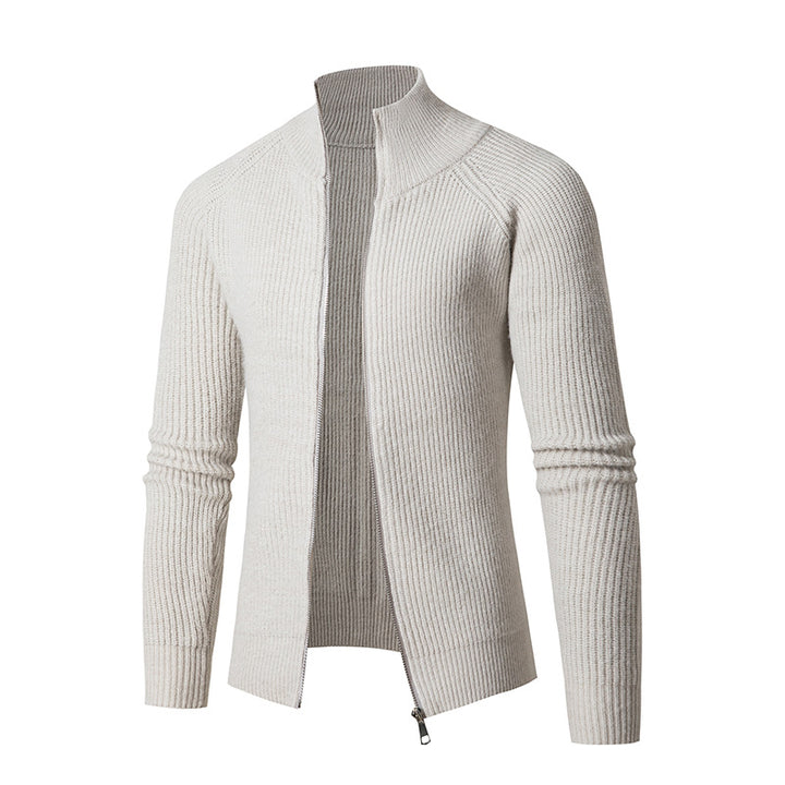 Herren schlanker Zip-Cardigan aus Merino-Mix mit Rippstruktur und Raglanärmeln Nord Taschen