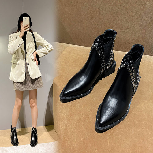 Damen Western-inspirierte Kurzschaft-Ankle-Boots mit spitzer Zehenpartie und Nietenbesatz Nord Taschen