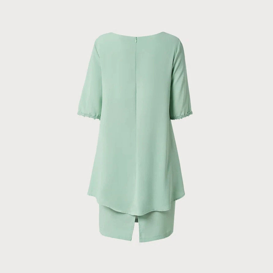 Damen Elegantes Wickelkleid mit Schwingendem Saum und Spitze Nord Taschen