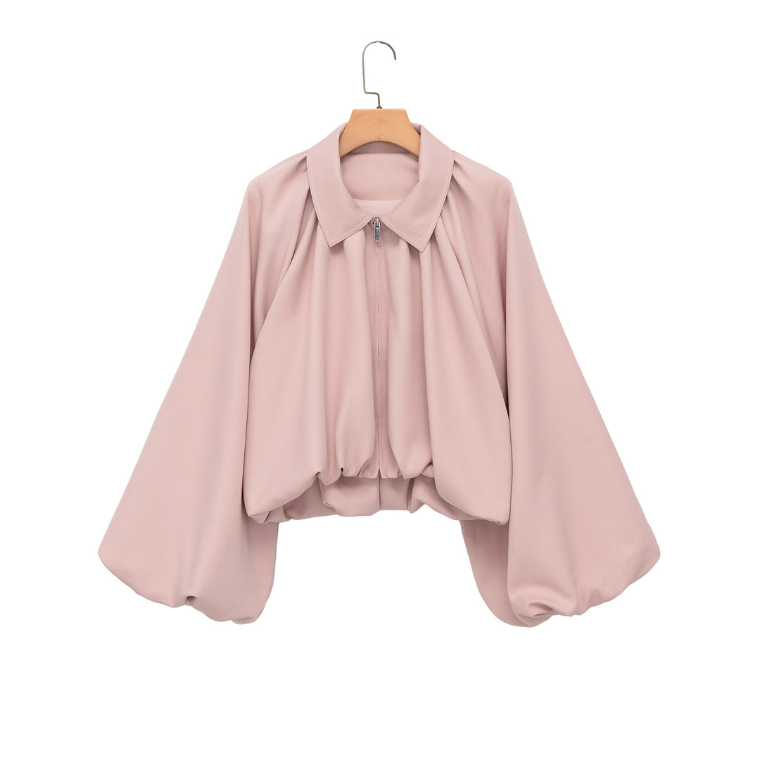 Damen Voluminöse Cropped Cape‑Jacke mit Ballonärmeln und Reißverschluss Nord Taschen