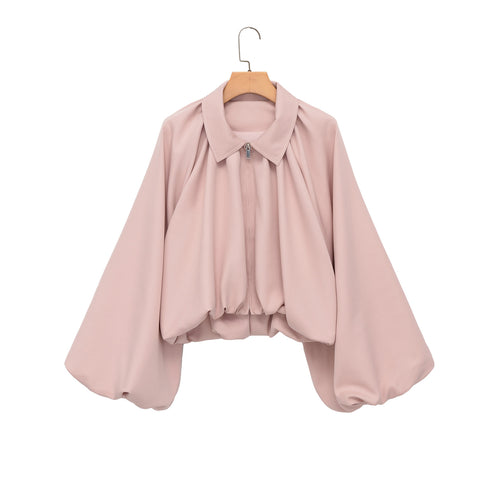 Damen Voluminöse Cropped Cape‑Jacke mit Ballonärmeln und Reißverschluss Nord Taschen