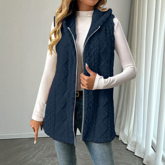 Damen Kapuzen-Teddyweste mit Reißverschluss und strukturierter Strickoptik Nord Taschen