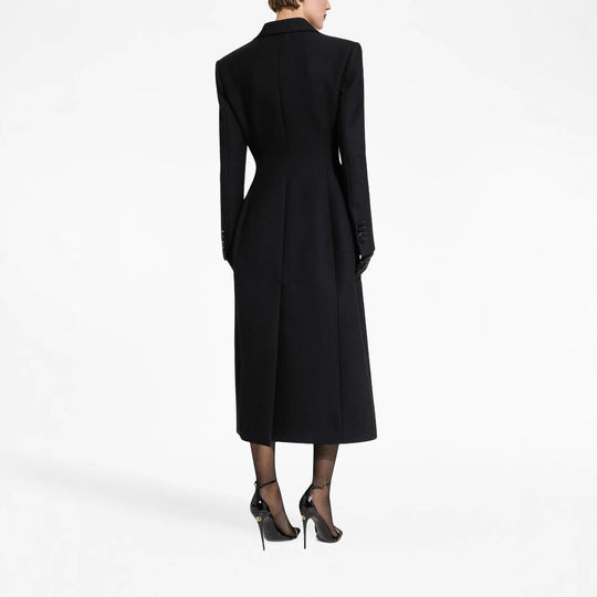 Damen Taillierter Longline-Mantel mit spitzem Revers und Gehschlitz Nord Taschen