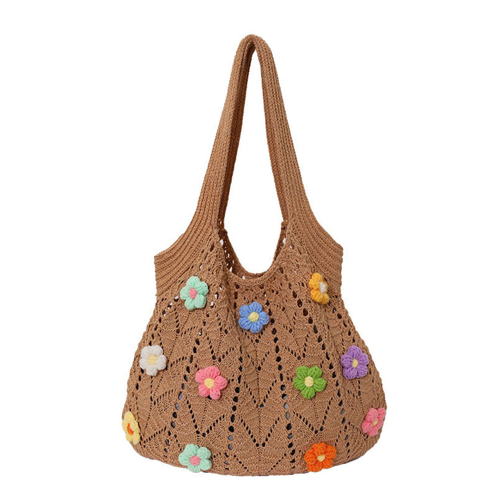 Damen Häkel-Handtasche mit bunten Blumenapplikationen Nord Taschen