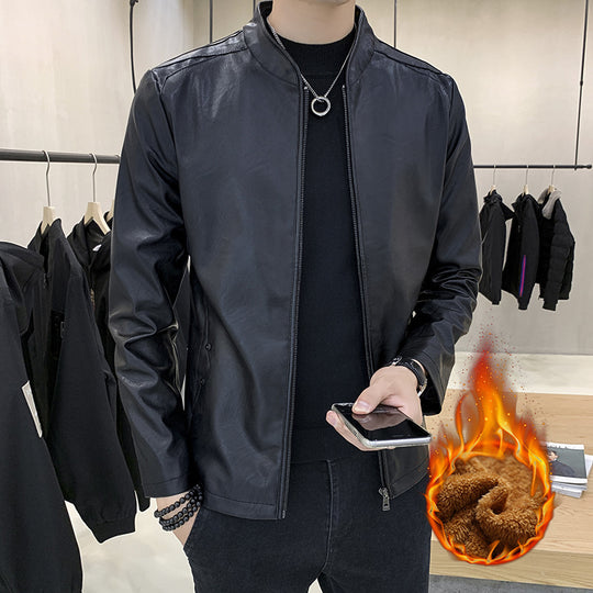 Herren schmal geschnittener Kunstleder Flightblouson mit minimalistischem Stehkragen und verdeckter Reißverschlussleiste Nord Taschen