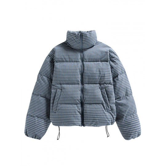 Damen Kurze gesteppte Steppjacke im Karo‑Muster mit hohem Stehkragen und Tunnelzug Nord Taschen