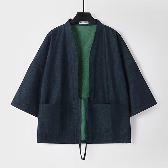 Unisex Leichte Denim-Kimono-Jacke mit kontrastfutter und Bindeband Nord Taschen