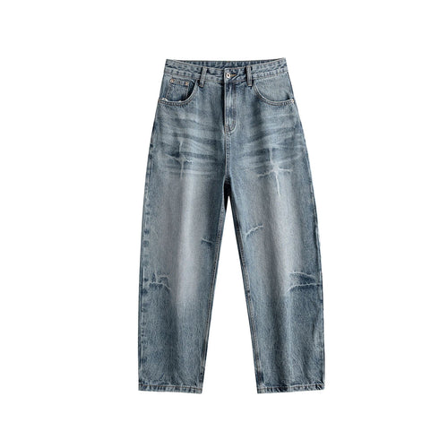 Damen Relaxed Straight taillenhohe Denim-Jeans mit Used‑Effekt und weitem Bein Nord Taschen