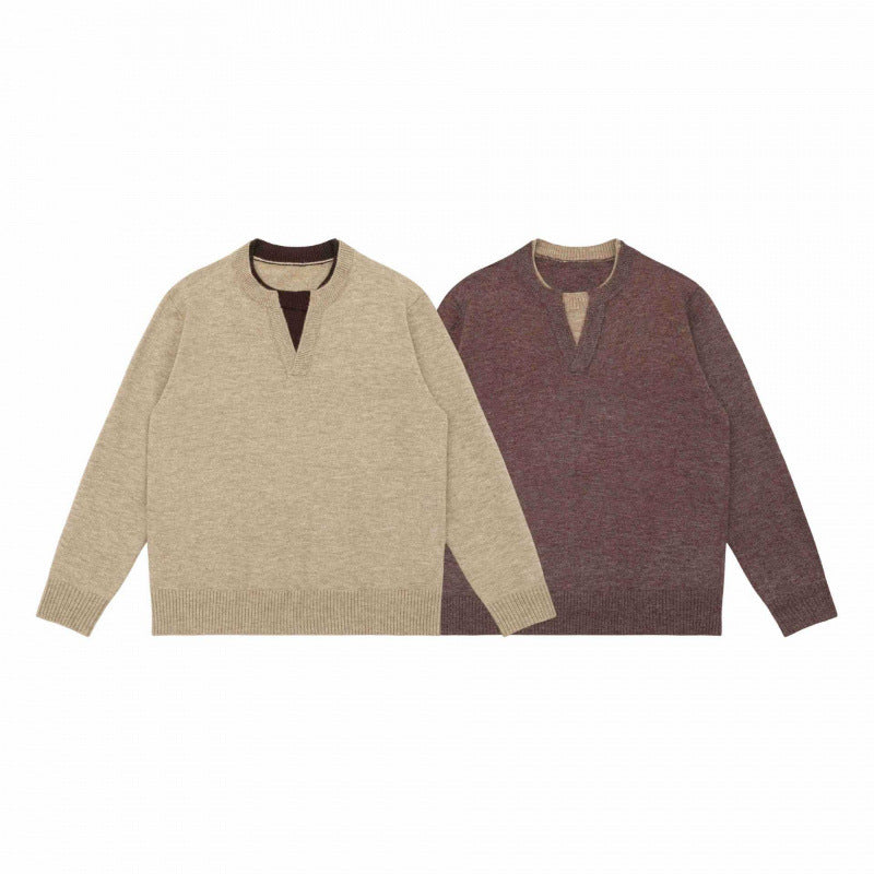 Unisex Mélange-Strickpullover mit Halbhals-V-Schlitz und kontrastiertem Innenbund Nord Taschen