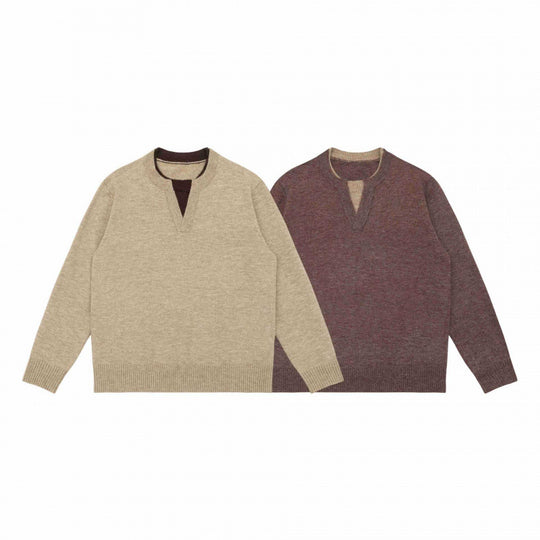 Unisex Mélange-Strickpullover mit Halbhals-V-Schlitz und kontrastiertem Innenbund Nord Taschen