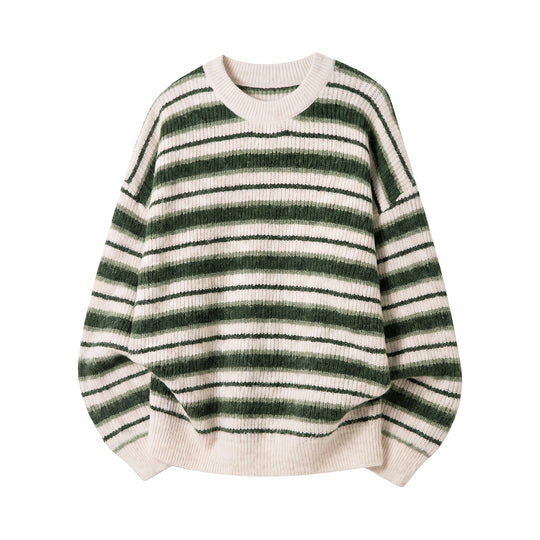 Unisex Gestreifter Oversize-Rippenstrickpullover mit Rundhalsausschnitt Nord Taschen