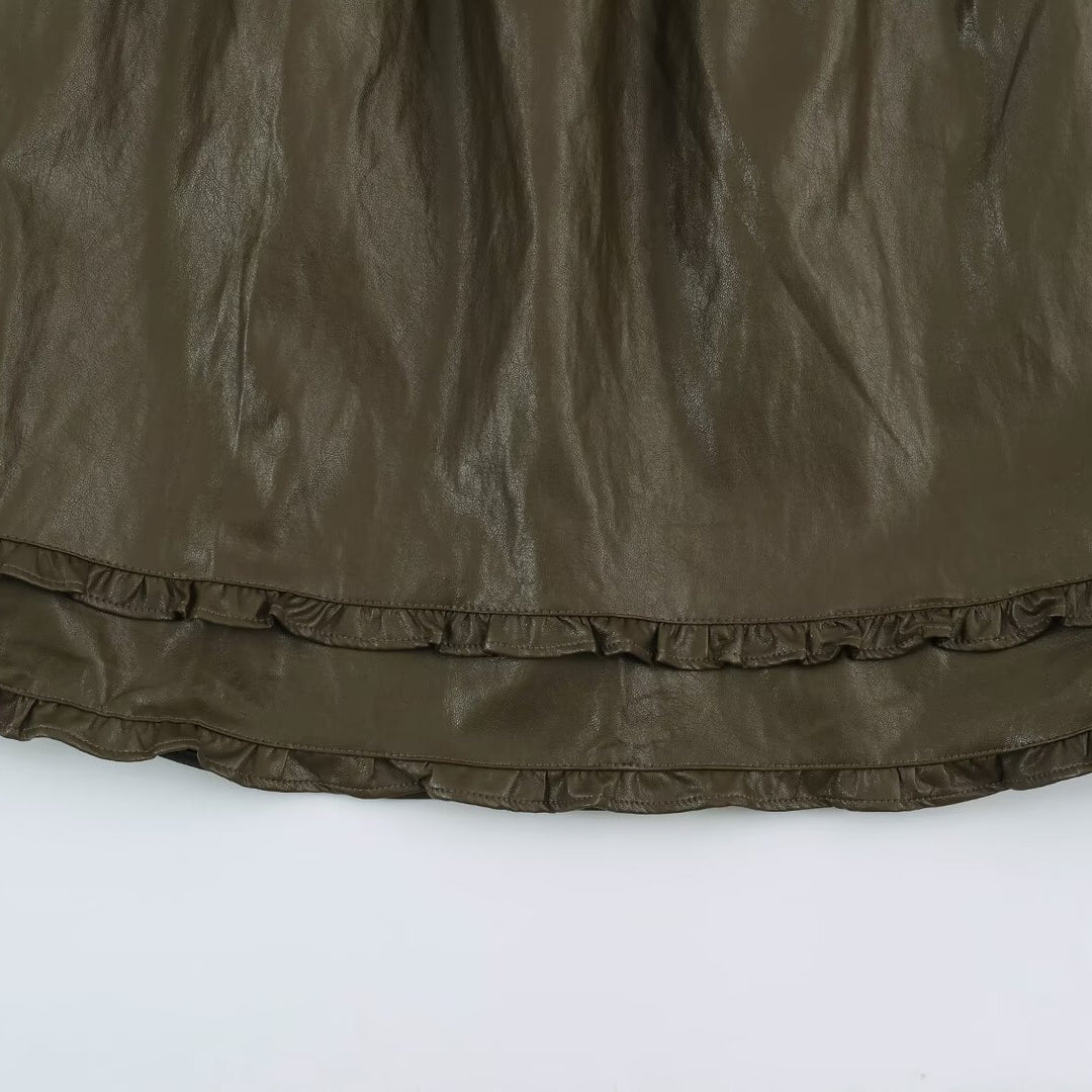 Damen Midirock aus beschichtetem Kunstleder mit elastischem Bund und doppellagigem Volantbesatz Nord Taschen