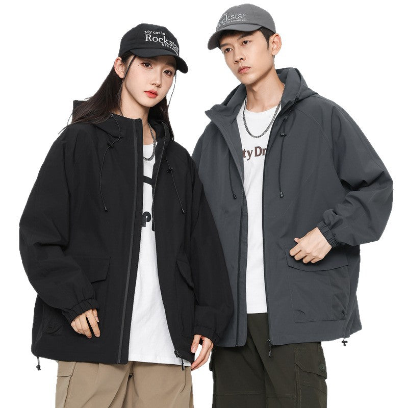 Damen Oversize Windbreaker Jacke mit Kapuze und Cargotaschen Nord Taschen