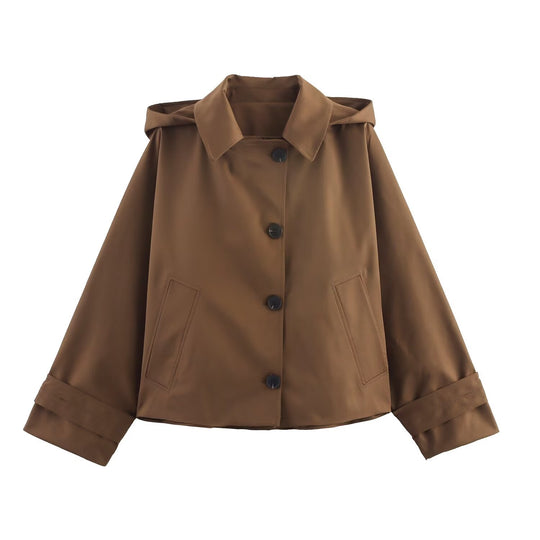 Damen Kurzjacke mit übergroßer Kapuze, kastiger Silhouette und Umschlagmanschetten Nord Taschen
