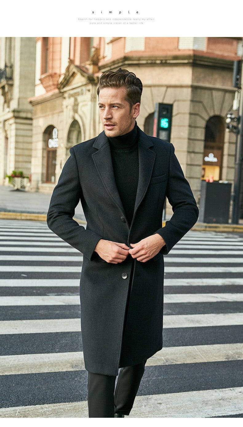 Herren Taillierter Wollmix-Mantel im klassischen Einreiher-Stil Nord Taschen