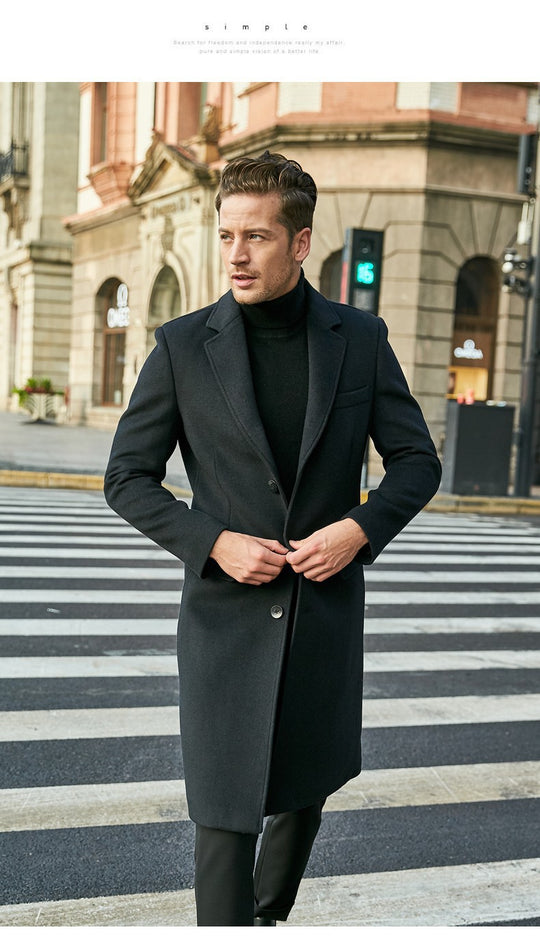 Herren Taillierter Wollmix-Mantel im klassischen Einreiher-Stil Nord Taschen