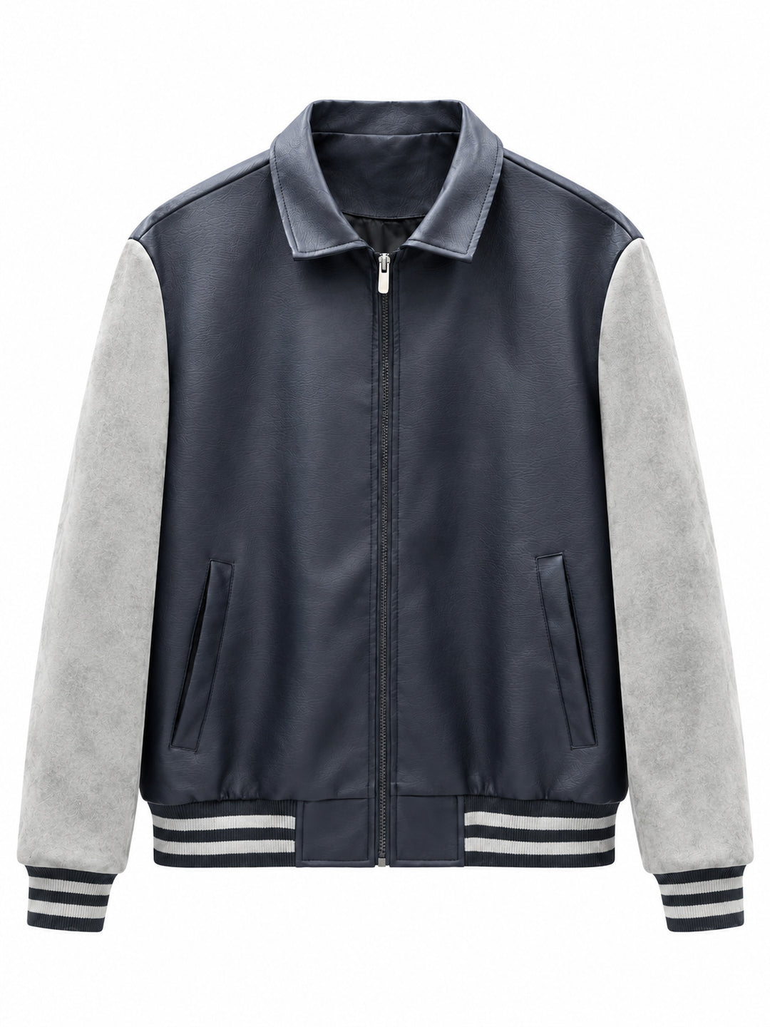 Herren Retro Letterman‑Bomber mit glattem Kunstlederkörper und Veloursärmmel-Detail Nord Taschen
