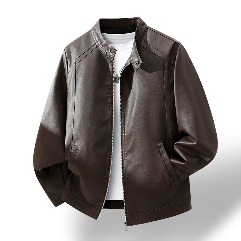 Herren Schlichte Kunstleder-Cityjacke mit Stehkragen, Zweiwege-Reißverschluss & Eingrifftaschen Nord Taschen