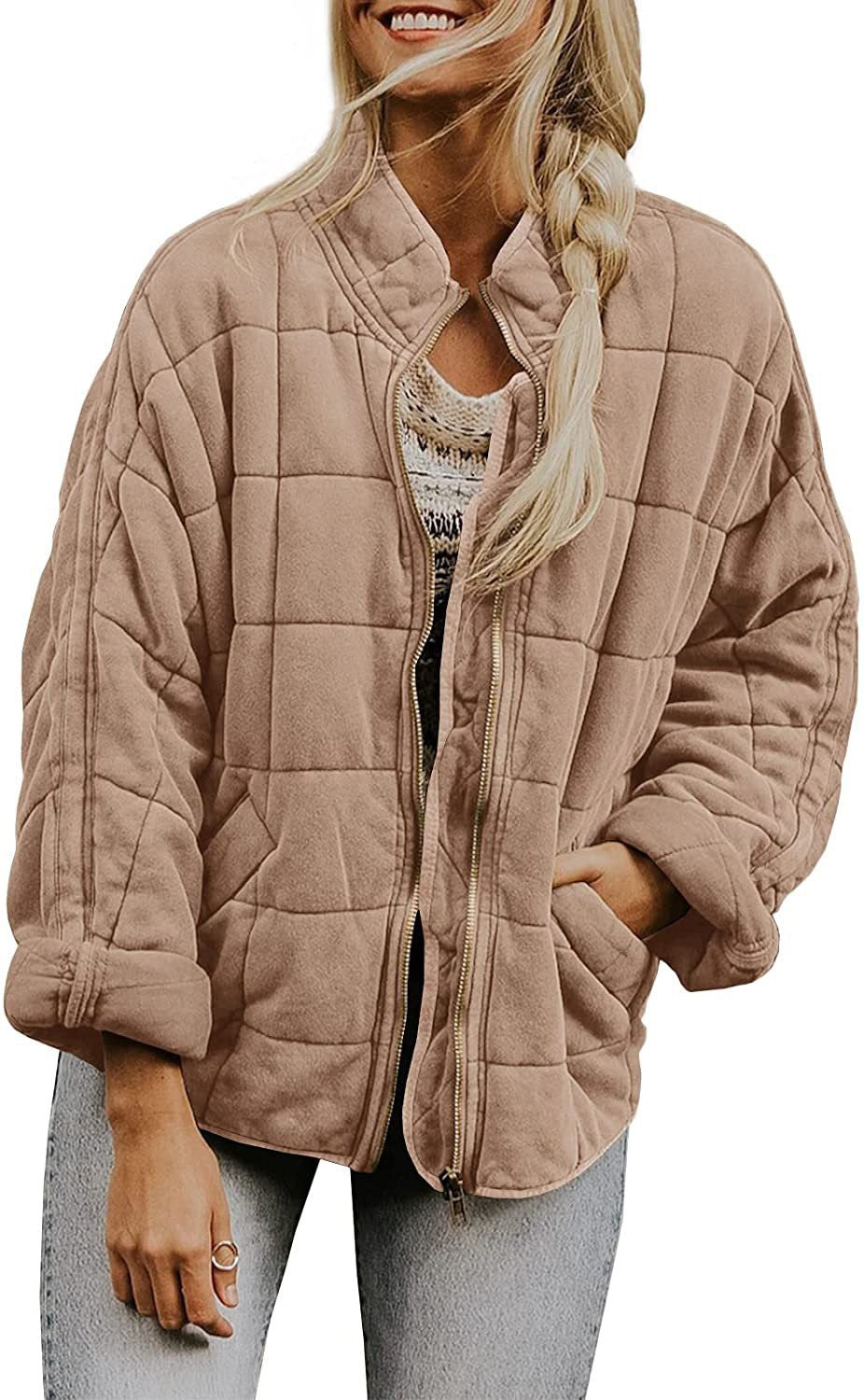 Damen Oversize Steppjacke mit Reißverschluss und Eingrifftaschen Nord Taschen