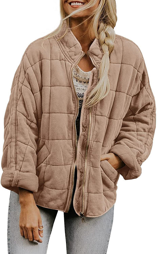 Damen Oversize Steppjacke mit Reißverschluss und Eingrifftaschen Nord Taschen