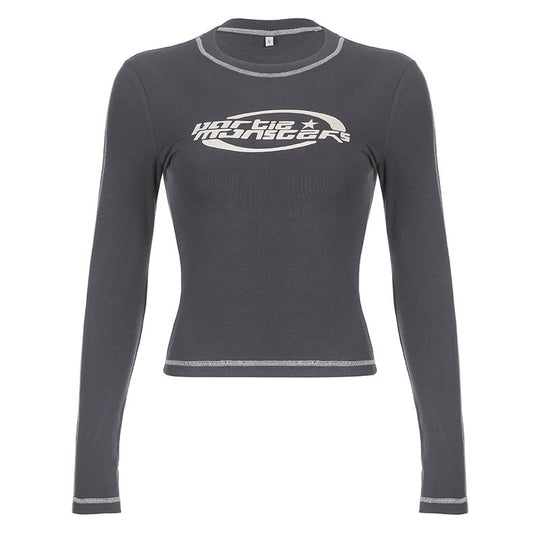 Damen nan enganliegendes Langarmshirt mit Brustlogo, Cropped-Schnitt und kontrastierenden Flatlocknähten Nord Taschen