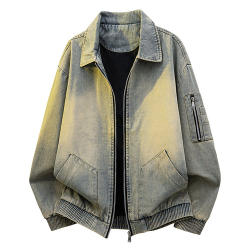 Herren Oversize Jeans‑Bomberjacke mit Used‑Waschung und Reißverschluss‑Ärmeltasche Nord Taschen