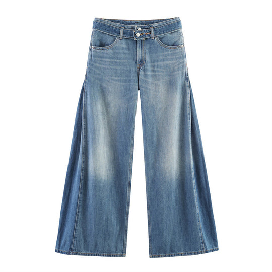 Damen Hochtaillierte weite Jeans-Culotte mit seitlichen Keileinsätzen Nord Taschen