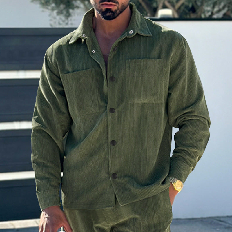 Herren Kord-Überhemd im Oversize-Look mit Brusttaschen und durchgehender Knopfleiste Nord Taschen