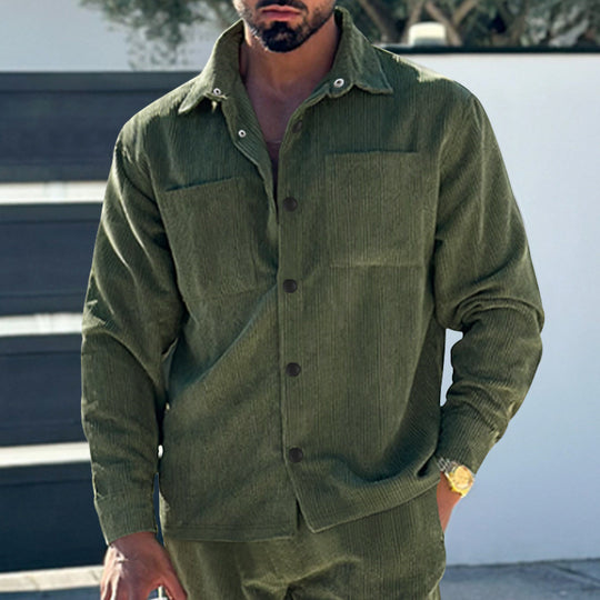 Herren Kord-Überhemd im Oversize-Look mit Brusttaschen und durchgehender Knopfleiste Nord Taschen