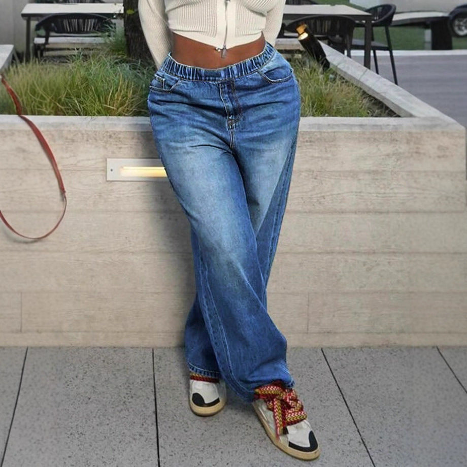 Damen weite Relaxed-Fit Jeans mit elastischem Bund und lässiger Passform Nord Taschen