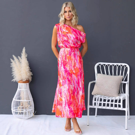Damen Maxikleid mit asymmetrischem Design und fließendem Stoff