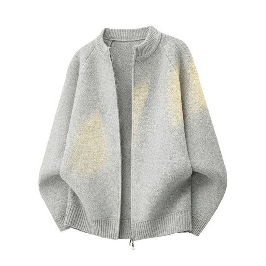 Damen Strick-Bomberjacke mit kurzem Stehkragen, Raglanärmeln und Zwei-Wege-Reißverschluss Nord Taschen