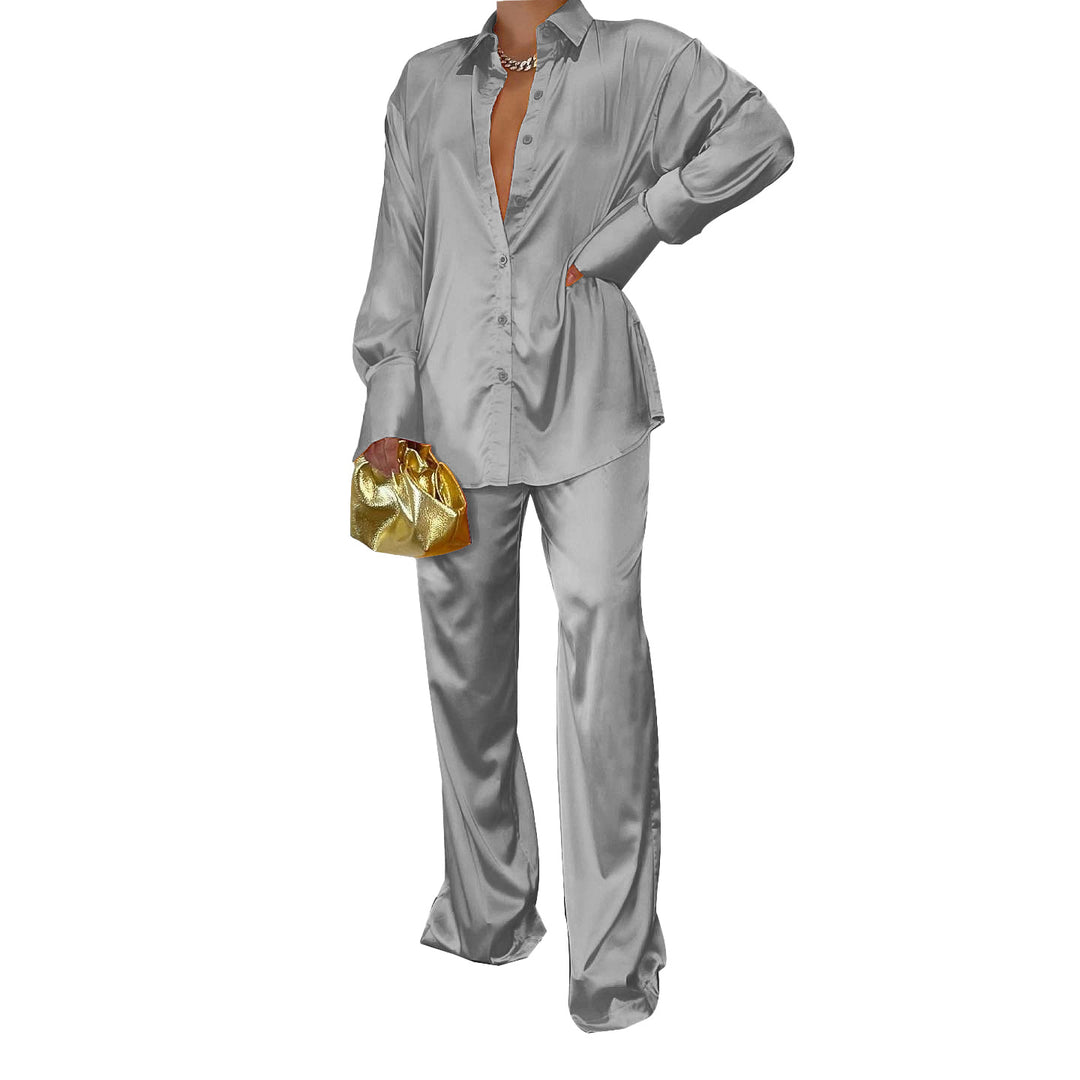 Damen Satin-Hemd und Palazzo-Hose Lounge-Set Nord Taschen