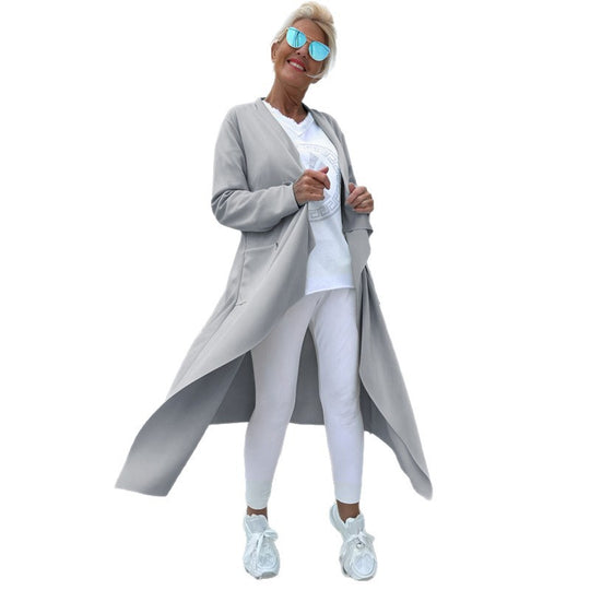 Damen Langer Fließender Longcardigan mit Wasserfall-Saum und Eingrifftaschen Nord Taschen