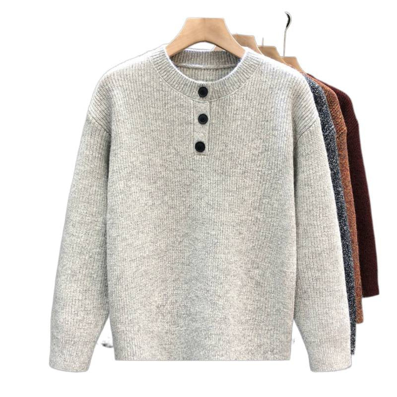 Herren Komfortabler Rippstrick-Halbknopfpullover mit Rundhalsausschnitt und legerer Passform Nord Taschen