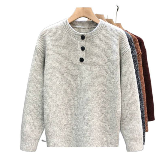Herren Komfortabler Rippstrick-Halbknopfpullover mit Rundhalsausschnitt und legerer Passform Nord Taschen