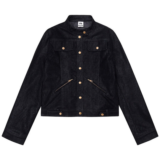 Damen Kurz geschnittene Kunstlederjacke im Vintage-Moto-Stil Nord Taschen