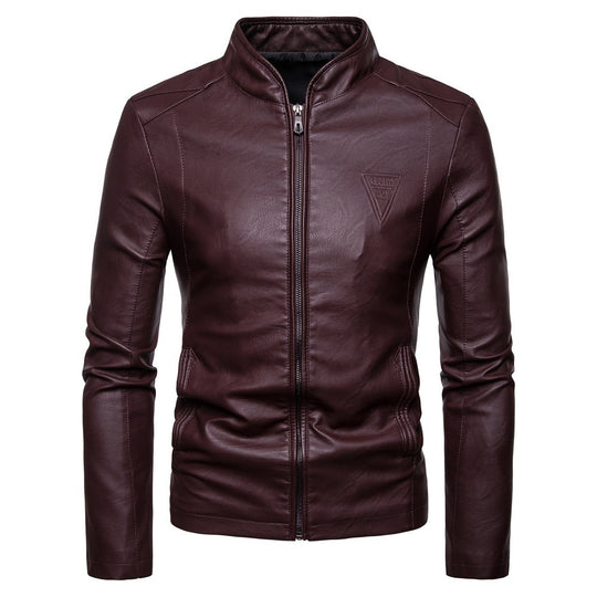 Herren schmal geschnittene Lammleder-Bikerjacke mit Stehkragen und tonalen Ziernähten Nord Taschen