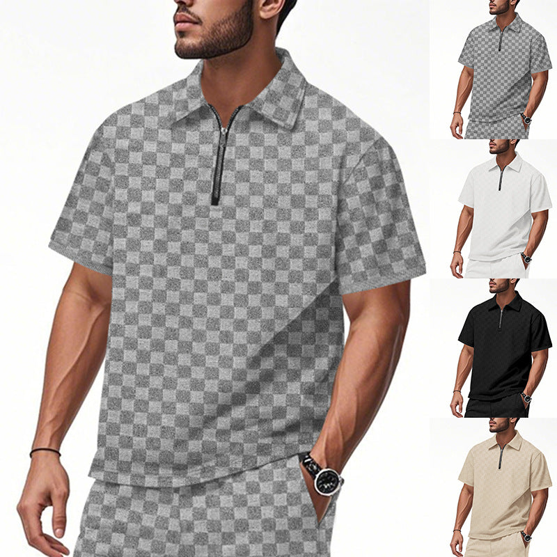 Herren nan kurzes Halbzip-Poloshirt aus strukturierter Waffelpiqué mit Hemdkragen und figurbetonter Passform Nord Taschen