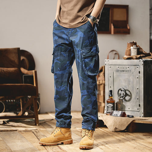 Herren Camouflage-Utility-Cargohose mit Mehrfachklappentaschen, Kniepaneelen und Kordelabschluss Nord Taschen