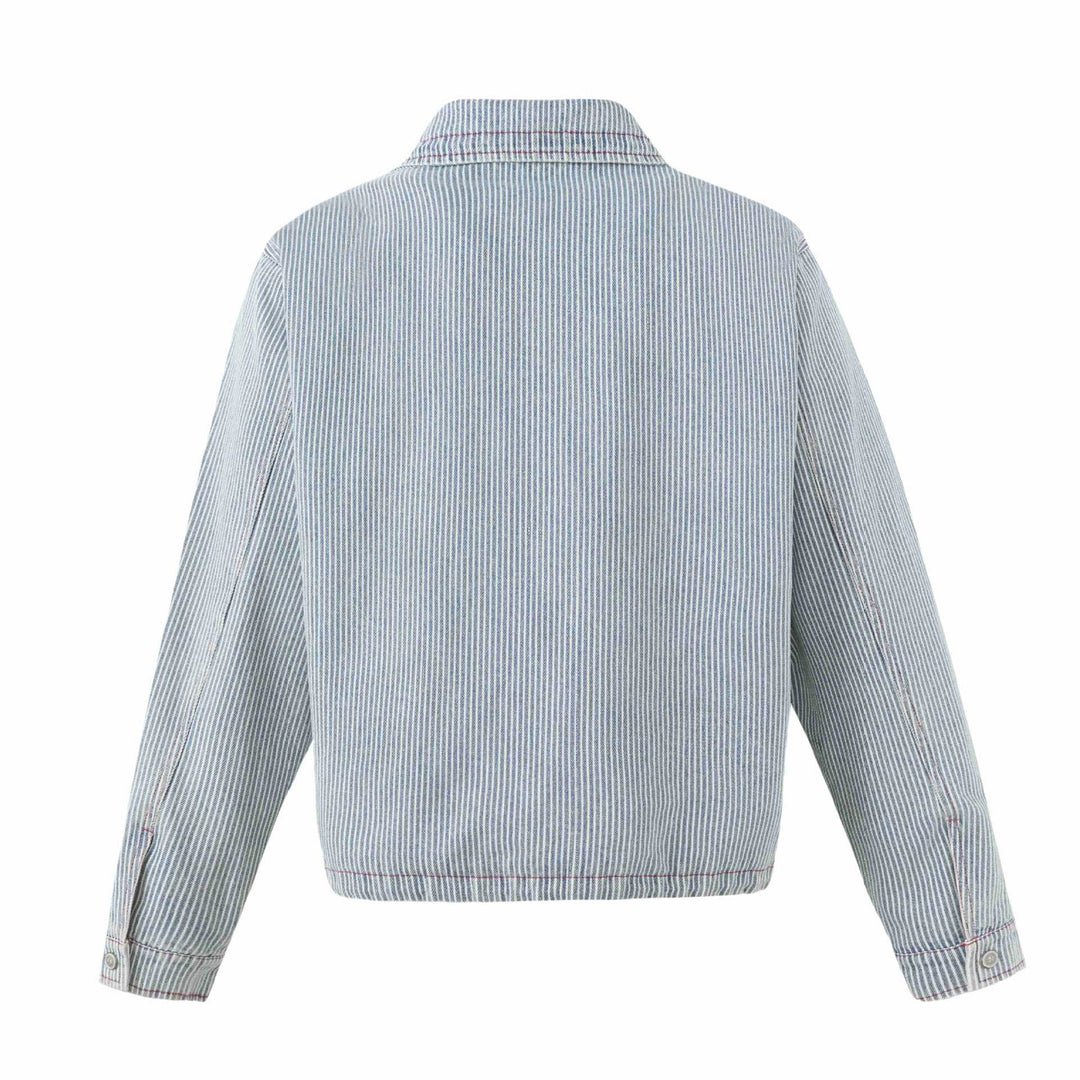 Unisex Kurze gestreifte Denim-Blousonjacke mit Zierkordeln Nord Taschen