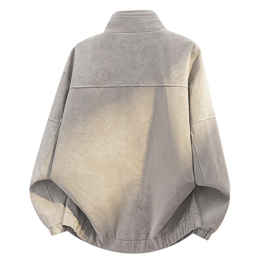 Herren Oversize Velours-Optik Bomberjacke mit hohem Stehkragen, asymmetrischer Brustpasse & elastischem Saum Nord Taschen