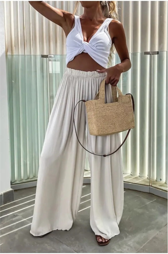 Damen Elegante weite Sommerhose mit elastischem Bund und fließendem Schnitt
