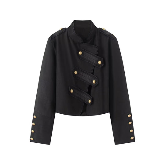 Damen Kurze Militärjacke mit Stehkragen und goldenen Zierknöpfen Nord Taschen
