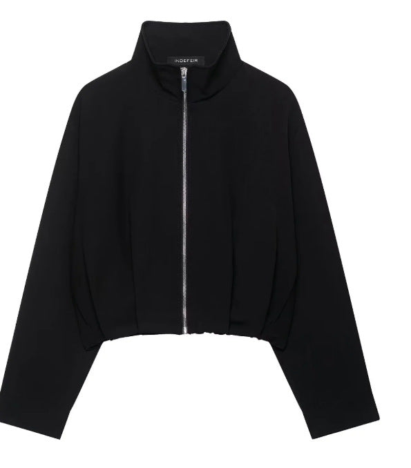 Damen Taillenkurze Zip‑Jacke mit Stehkragen und ballonförmigen Ärmeln Nord Taschen