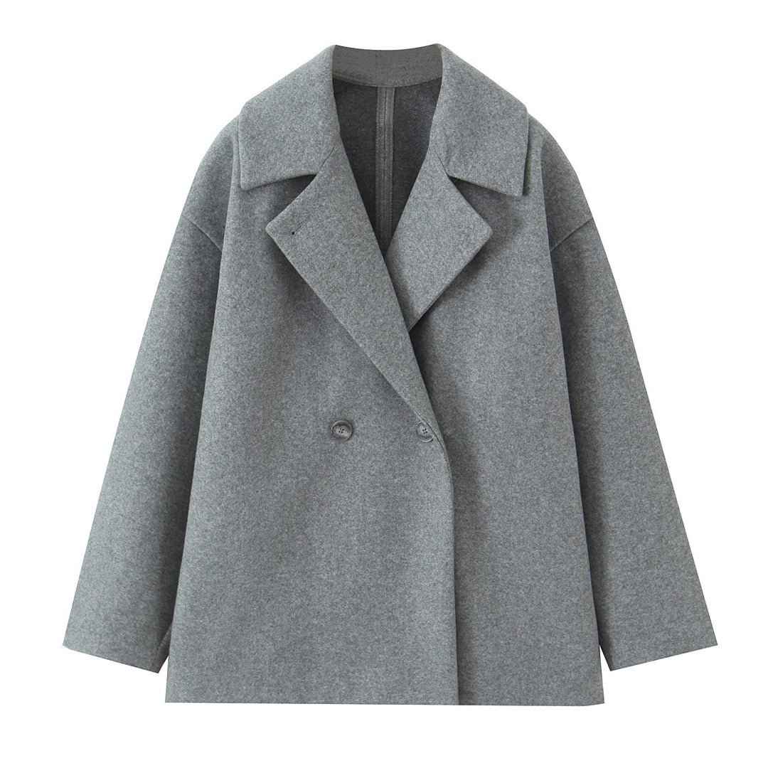 Damen Kurzgeschnittener Oversize Wollmix-Mantel mit weiter Schalkragen Nord Taschen